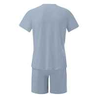 Ensemble T-shirt et short tissé bleu clair Los Angeles pour homme – Tenue décontractée d'été en coton tricoté respirant – Vêtement deux pièces
