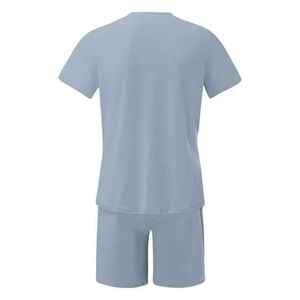 Ensemble T-shirt et short tissé bleu clair Los Angeles pour homme – Tenue décontractée d'été en coton tricoté respirant – Vêtement deux pièces - Product Image 4