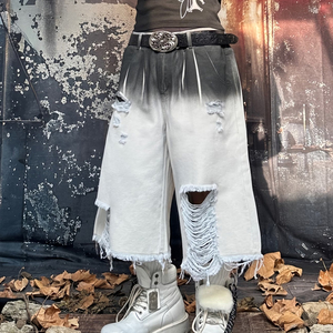 Pantalones Cortos de Mezclilla Degradados a la Moda para Hombre, Estilo Urbano, Desgastados, Holgados, de Mezclilla, de Corte Ancho, de Media Pierna - Product Image 1
