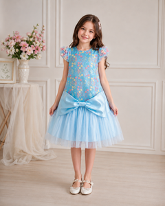 Vestido de Fiesta de Tul con Bordado Floral y Lazo de Satén para Niñas |   Elegante Vestido de Princesa - Product Image 4
