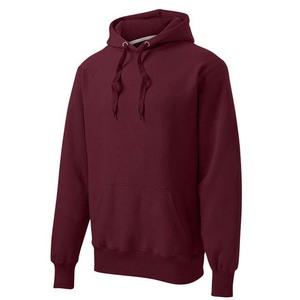 <b>Men's</b> Burgundy Hooded Sweatshirt Regular Fit Solid Color Cotton - Product Image 3