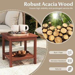 Tavolino da Esterno in Legno di Acacia Resistente alle Intemperie, a Doppio Livello, con Ripiano a Doghe per Villa e Giardino - Product Image 6