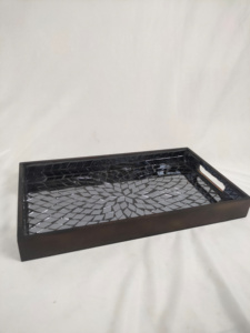 Plateau à parfum décoratif en bois rectangulaire plaqué or, écologique, durable, décoration de table à domicile, organisateur de maquillage, plateau de coiffeuse - Product Image 4