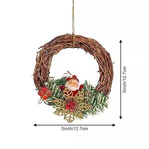 Corona de ratán hecha a mano con Papá Noel y follaje, corona decorativa navideña con flores, sin iluminación, paquete de una sola pieza - Product Image 2