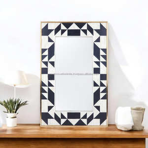 Marco de espejo de pared con incrustaciones de hueso de lujo moderno Acento decorativo elegante para cualquier habitación Inspirado en el diseño Art Deco - Product Image 1