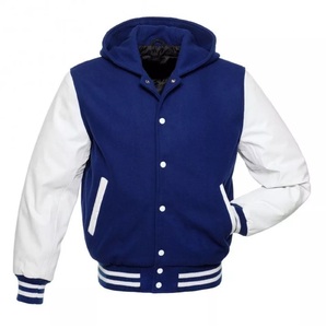 Men's Red Blue Varsity <b>Jacket</b> PU <b>Leather</b> Sleeve Preppy Style Turn-down Collar Button Closure Autumn Wear - Product Image 1