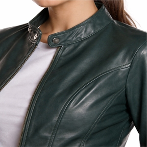 เสื้อแจ็คเก็ตหนังสีพื้นสำหรับผู้หญิง ทรงเข้ารูป ซิปหน้า สไตล์ลำลอง แฟชั่น บิ๊กเกอร์แจ็คเก็ต สวมใส่สบาย ทนทาน - Product Image 5