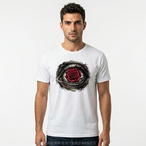 T-shirt blanc personnalisé pour homme, imprimé graphique œil rose gothique surréaliste, streetwear, coton de haute qualité, vente en gros, t-shirt tendance - Product Image 1
