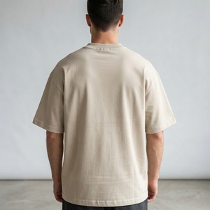 Men's <b>Cream</b> Oversized T Shirt Crew Neck Short Sleeve Casual Streetwear Cotton <b>Tshirt</b> Minimalist Relaxed Fit Top - Product Image 2