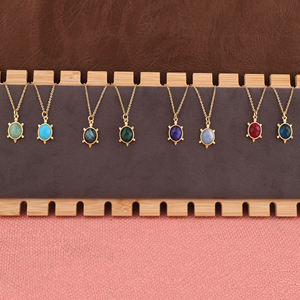 Colgante de apatita y jade con piedra ovalada de corte a cuadros, chapado en oro de 18k, amuleto de la suerte de tortuga, collar de moda, joyería. - Product Image 4