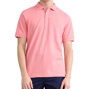 Polo à manches courtes rose pour homme, en coton piqué, décontracté, couleur unie, respirant, tricoté, coupe classique - Product Image 3