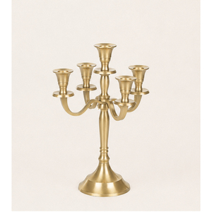 Candelabro de Metal de 5 Brazos, Portavelas Dorado Mate, Centro de Mesa Elegante para Bodas, Fiestas, Hoteles, Banquetes y Eventos - Product Image 1