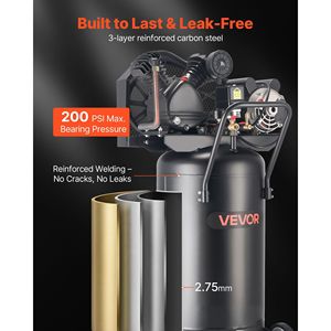 Compresseur d'air portable de 25 gallons, 5,5 SCFM, 90 PSI, réservoir lubrifié à l'huile, pression maximale de 200 PSI, 200 PSI, 5,5 SCFM - Product Image 5