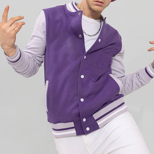 Custom Purple Varsity <b>Jacket</b> for Men – Button Up <b>Baseball</b> <b>Bomber</b> <b>Jacket</b> with Contrast Sleeves - Product Image 3