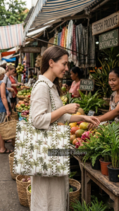 Bolso Tote Grande de Algodón Acolchado con Estampado Floral Hecho a Mano en India, para Mujer, Ideal para el Mercado, Verano y Otoño - Product Image 4