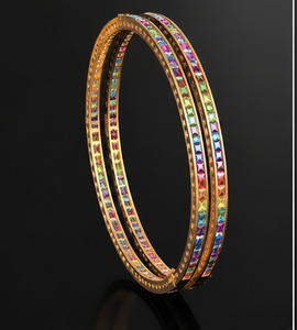Trending Multi-Color <b>Rainbow</b> Sapphire Gemstone Bangle in 18kt Rose Gold for Women Party Wear Wedding Daily Wear Office Wear - Product Image 1