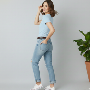 เสื้อยืดสีฟ้าขายดีสำหรับผู้หญิง ผ้าฝ้าย 100% ทรงปกติ คุณภาพพรีเมียม ราคาโรงงาน - Product Image 6