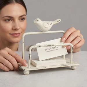 <b>Rustic</b> White Metal business card holder With Bird Sculpture Single Tier Storage Holder Handmade Design - Product Image 6