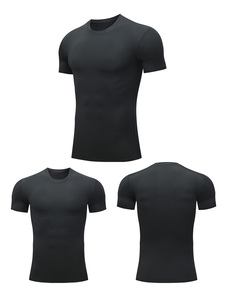 Haut de sport athlétique à manches courtes et col rond pour homme, coupe classique, couleur unie, polyester/coton, séchage rapide, noir et blanc - Product Image 4