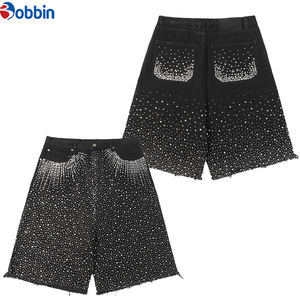 Shorts en jean décontractés d'été pour hommes, style hip-hop, délavés, avec strass, coupe ample et personnalisée, par les fabricants de vêtements - Product Image 5