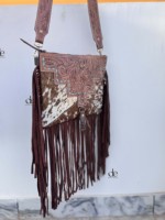 Nouveau sac à main élégant en cuir de vachette, unique, de créateur, avec des franges en cuir sculptées à la main, multi-usages pour femmes