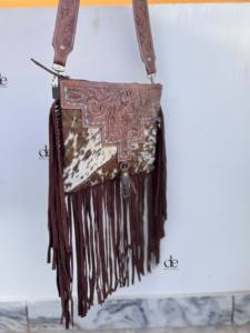 New Unique Designer Hand <b>Tooled</b> Carving Leather Fringe <b>Tote</b> <b>Bag</b> Stylish Purse Cowhide Fur Leather <b>Bags</b> for Women's Multi Use - Product Image 2