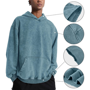 Sweat-shirt à capuche oversize pour homme, gris uni, en molleton, délavé à l'acide, style streetwear vintage, pour l'automne - Product Image 1