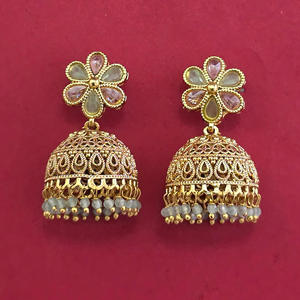 Jhumki de luxe de haute qualité, design antique, plaqué or 233090 - Product Image 1