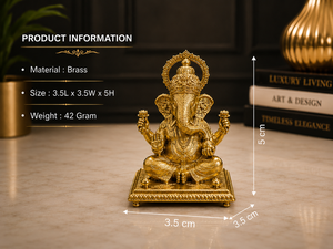 Ídolo de Ganesh chapado en latón puro de Jaipur Metals |   Estatua Religiosa 100% de Latón |   Decoración del Hogar para Diwali |   Diseño Tradicional Hecho a Mano | - Product Image 3