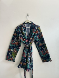 Robe kimono bohème en velours de coton indien, peignoir imprimé animal - Product Image 1