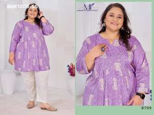 Mejor proveedor de la India de conjuntos de kurti-top largo de talla grande, listos para usar, de la última colección de tela de rayón slub con diseño estampado. - Product Image 4