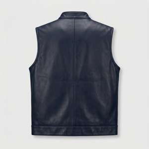 Gilet de motard en cuir véritable noir de qualité supérieure pour homme – Gilet de moto sans manches avec poches zippées et col montant - Product Image 2
