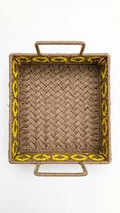 Natural Jute Handwoven <b>Round</b> <b>Tray</b> with Handle / Modern Geometric Pattern Eco-Friendly Movable 2-Piece Multi-Purpose Serving <b>Tray</b> - Product Image 4
