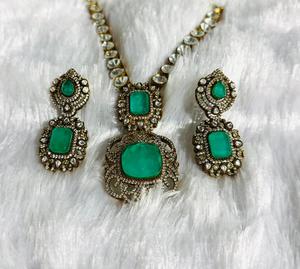 Mint Green Double Strand Polki Necklace <b>Set</b> with Matching Stone Earrings Gold Plated Traditional Indian <b>Bridal</b> Wedding <b>Jewelry</b> - Product Image 4