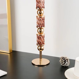 <b>Brass</b> <b>Candlestick</b> Holder Set with Pink Marble Accents for Home Decoration - Product Image 4