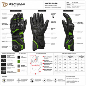 Guantes de Carreras DRAVELLE de Cuero, Dedos Completos, Verde y Negro, Transpirables, con Protección para la Palma, Cierre de Velcro, Unisex - Product Image 6