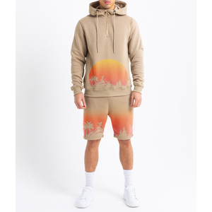 Custom Casual Eco-Friendly 100% Cotton Half <b>Zip</b>-up Hoodie Shorts Set Casual Summer Wear Men’s Hoodies & Sweatshirt Sets - Product Image 1