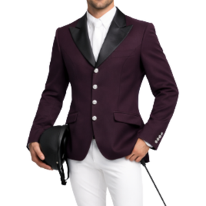 Veste d'équitation Elite Plum Purple - Manteau professionnel de saut d'obstacles avec col en satin contrastant - Mode équestre spécialisée - Product Image 5