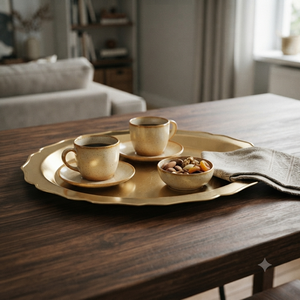 Plateau décoratif ovale plaqué or, style Hollywood Glam, plateau de service en métal pour la présentation sur la table à la maison - Product Image 4