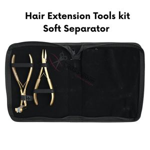 Kit d'outils pour extensions capillaires : Pince à bandes adhésives, Pince à sertir les anneaux plats, Pince à trois trous, Crochet de tirage, Ciseaux, Anneau de séparation pour doigt - Product Image 5