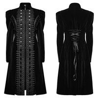 Manteau de fête gothique rétro noir en velours avec broderie symétrique et empiècements en dentelle pour femme style punk