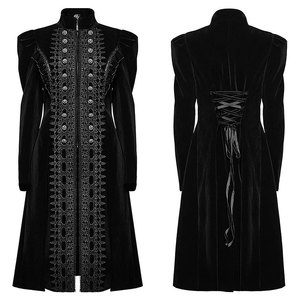 Manteau de fête gothique rétro noir en velours avec broderie symétrique et empiècements en dentelle pour femme style punk - Product Image 1