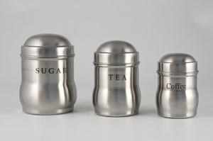 Stainless Steel Eco-Friendly Tea <b>Coffee</b> Sugar Canisters Set Airtight Lidded Minimalist Design for Food Storage <b>Table</b> Top Use - Product Image 2