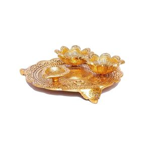 ถาดทองเหลืองลายดอกไม้สำหรับพิธีกรรมทางศาสนา ทนทาน ใช้ตกแต่งได้ - Product Image 3