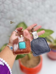 Custom Designer Hair on Hide Cowhide Leather Key <b>rings</b> Real Leather Turquoise Stone Western Stylish Key Chain Hot Sale Mini - Product Image 5