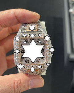 Nouvelle conception, montre mécanique de luxe faite à la main en acier inoxydable, boîtier carré, verre saphir, analogique, fermoir à bouton-poussoir, diamant moissanite - Product Image 1