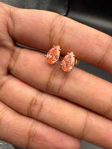 Sparkly Moissanite Pink Pear Cut Diamond Signet <b>Stud</b> Earrings 925 <b>Silver</b> Fine Jewelry Engagement for Women's Charm Gift Her - Product Image 3