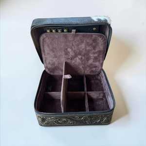 New Arrival Bohemian Real Fur Jewelry <b>Case</b> with Hand Tooling Design Closure Round Storage Box for Travel and Vanity Use - Product Image 2