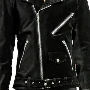 Gothic High-Quality Handmade Moto Black Velvet <b>Jacket</b> Motorcycle Asymmetric <b>Zip</b> <b>Up</b> <b>Jackets</b> Men's - Product Image 4