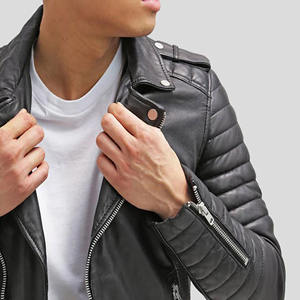 Blouson de motard personnalisé pour homme en cuir véritable noir, manches matelassées, coupe ajustée, en peau de mouton souple, style streetwear - Product Image 4